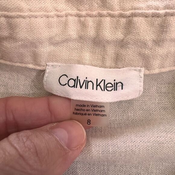 Calvin Klein Linen Blend Button Front Shirt Dress Blush Pink Size 8 Y2K Preppy - Picture 6 of 7